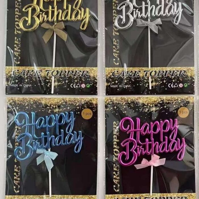 Happy Birthday Cake Topper – 1 Piece | Gold, Silver, Blue & Pink | Birthday Cake Decoration