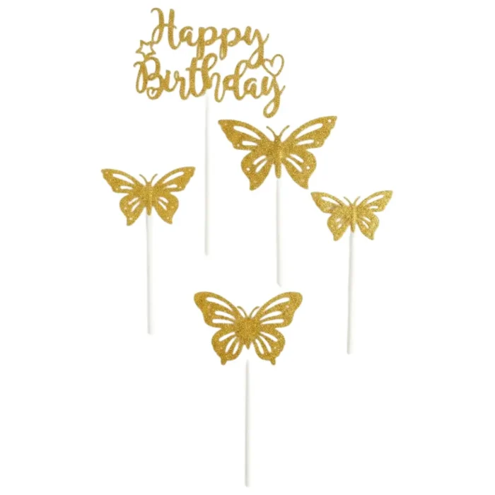 Happy Birthday Butterfly Cake Topper Set 4Pcs