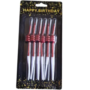 Metallic Red & Silver Birthday Cake Candles 6 Pcs Set