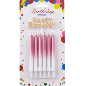 Pink Metallic Happy Birthday Cake Candles 6pcs Set Cake Topper