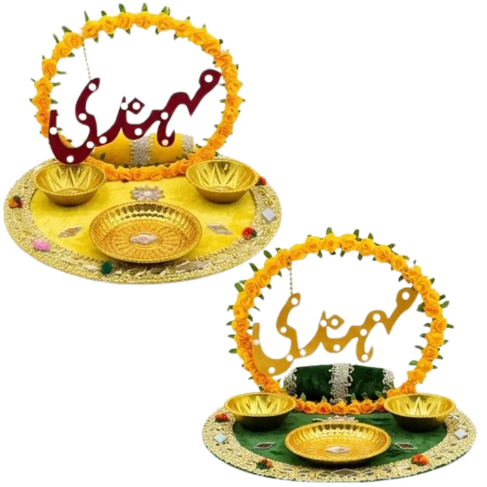 Royal Velvet Dholki & Floral Ring Mehndi Thaal (Small)