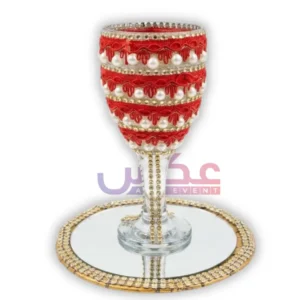 Red & Gold Doodh Pilai Glass with Mirror Tray