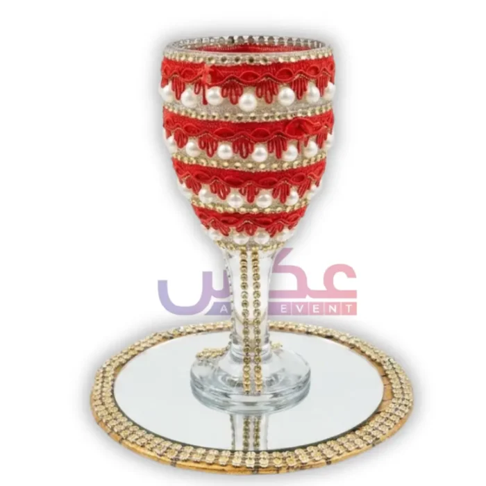 Red & Gold Doodh Pilai Glass with Mirror Tray