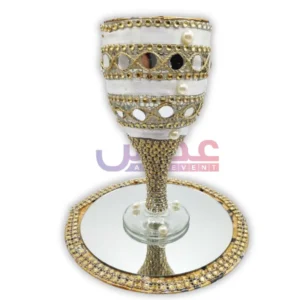 White & Gold Doodh Pilai Glass with Mirror Tray